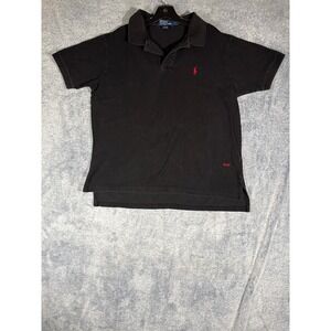 Polo Ralph Lauren Mens Large Black Short Sleeve Polo Shirt Red Pony RL 07 Cotton